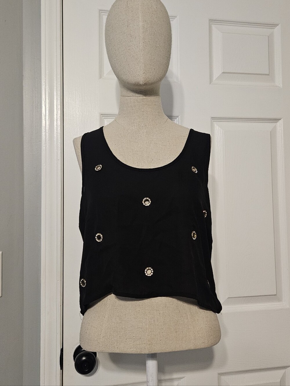 Vintage Charlotte Russe Black Sleeveless Crop Top with Metal Stud Accents